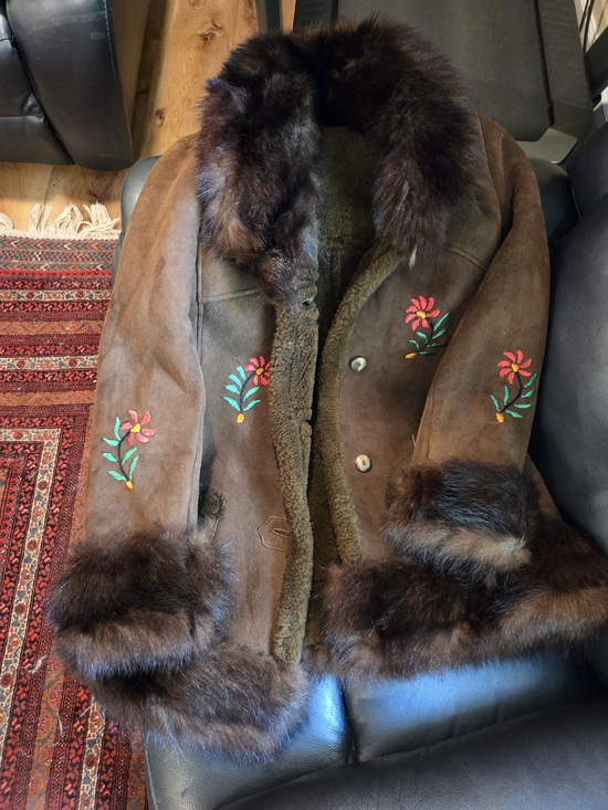 no brand Jackets & Blazers - Embroidered Suede Teddy Jacket with Fur Trim